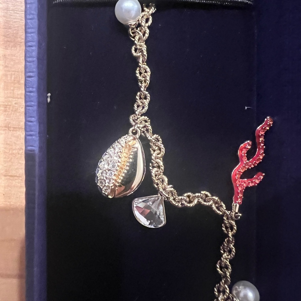NEW Swarovski Ocean Charm Bracelet Gold Tone Crystal Shell Coral Pearl Dangle - Picture 5 of 6